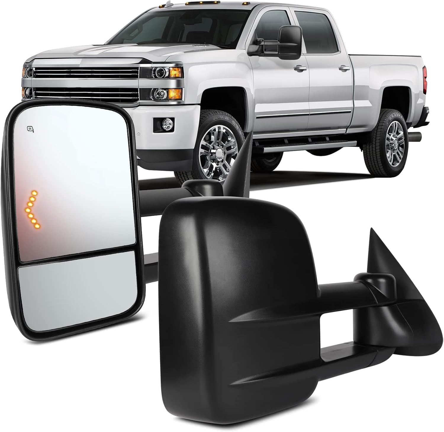 OCPTY Tow Mirrors Pair Fit for 2003-2007 For Chevy For GMC Silverado Sierra Pickup Truck(07 Classic Models) with Power Adjusted Heated LED Turn Signal Light Black