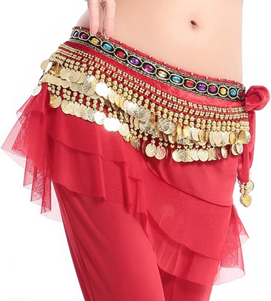 MUNAFIE Belly Dance Hip Scarf Belly Dancing Multi-Row Coin Noisy Belt Skirt - Image 2