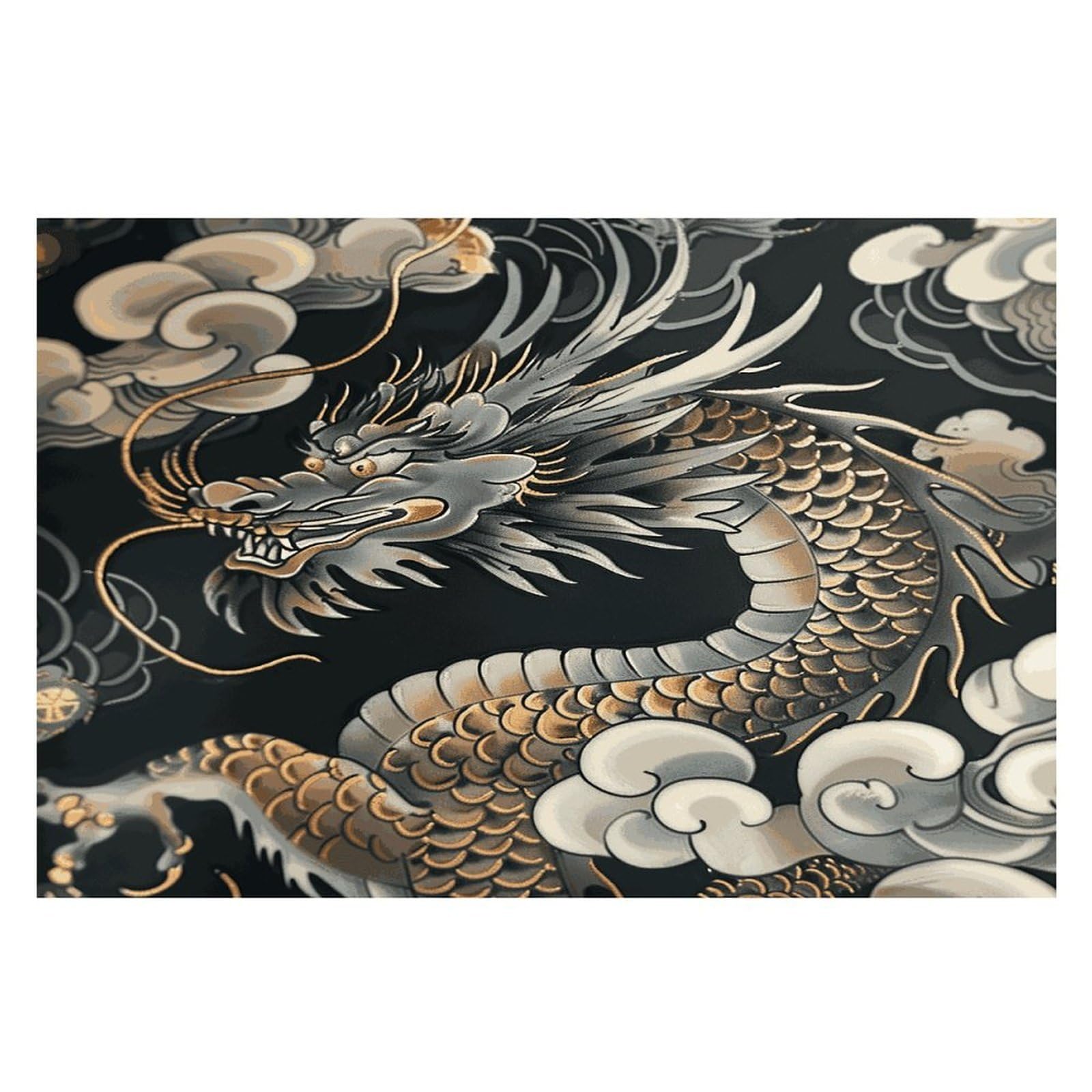Black Oriental Dragon Placemats Heat-Resistant Washable Place Mats Anti Slip Dining Table Place Mats Wipeable Dining Table Mats Kitchen Decoration Placemats 17.7’’×11.8’’