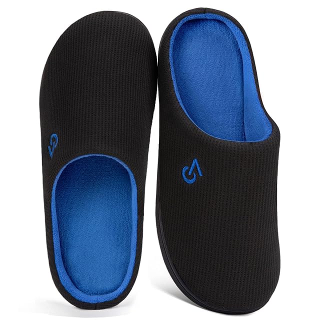 VeraCosy VeraCosy Men's Two-Tone Cozy House Slippers Blue,7-8 US