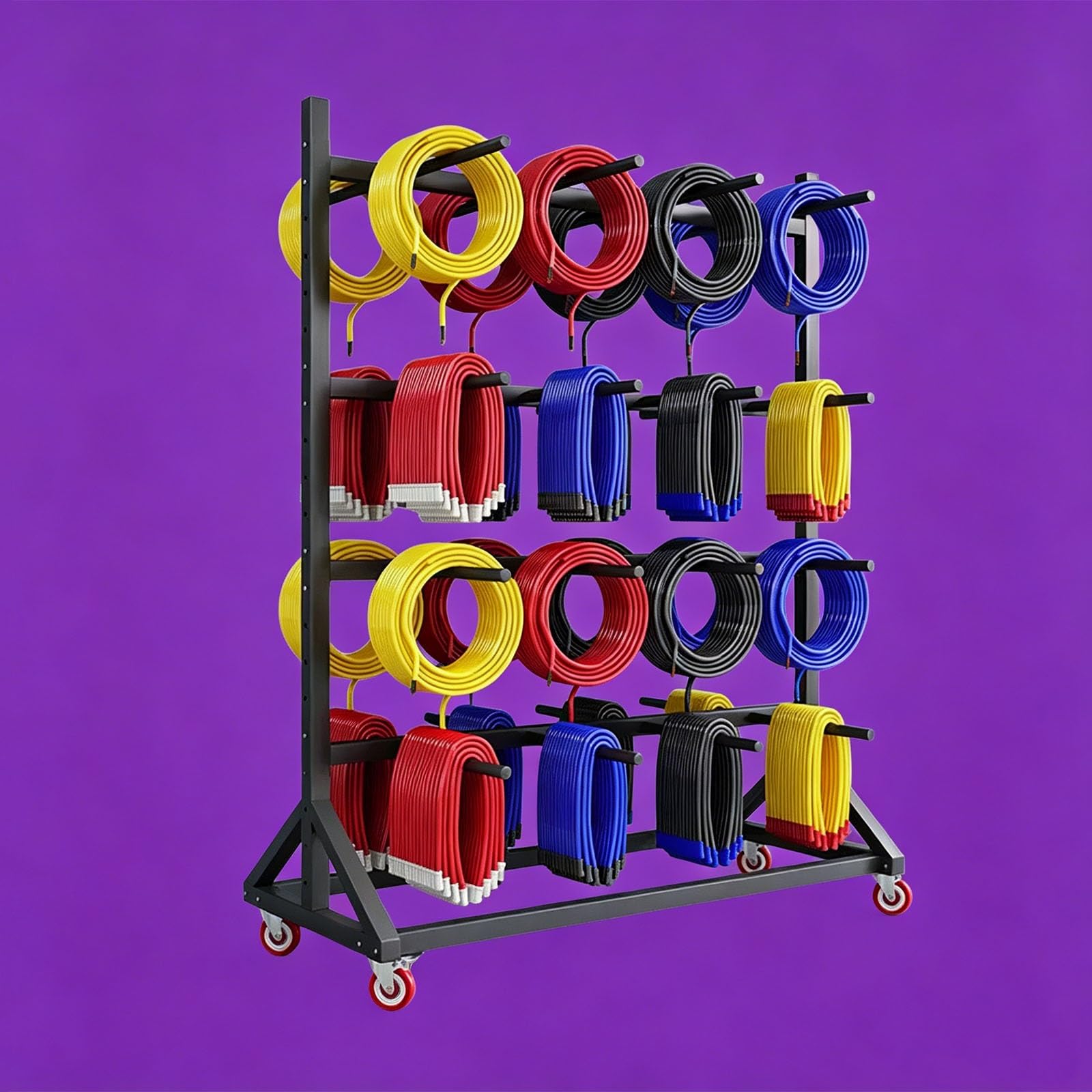 Wire Spool Rack Power Cord Spool Rack Cable Reels Storage Stand Heavy Duty Wire Cable Display & Storage with Wheels 881lbs Capacity, Steel(A,4-Tier 120X90X200cm)