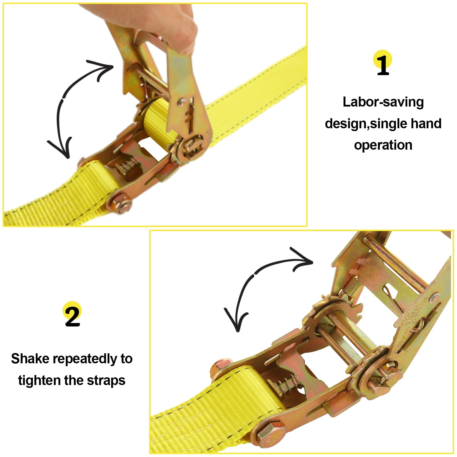 Confezione da 4 cinghie a cricchetto da 5 cm, resistenti, 6 m, con doppio gancio a J, resistenza alla rottura di 4.535,9 kg, cinghie a cricchetto per traslochi, camion, rimorchi, moto, kayak, tetto