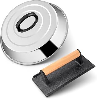 Joyfair 12 Inch Melting Dome & Burger Press Kit, Basting Cover with Cast Iron Grill Press for Melting Cheese/Grilling Patty, Outdoor Flat Top Teppanyaki, Professional Tools & Heavy Duty (Rectangular)