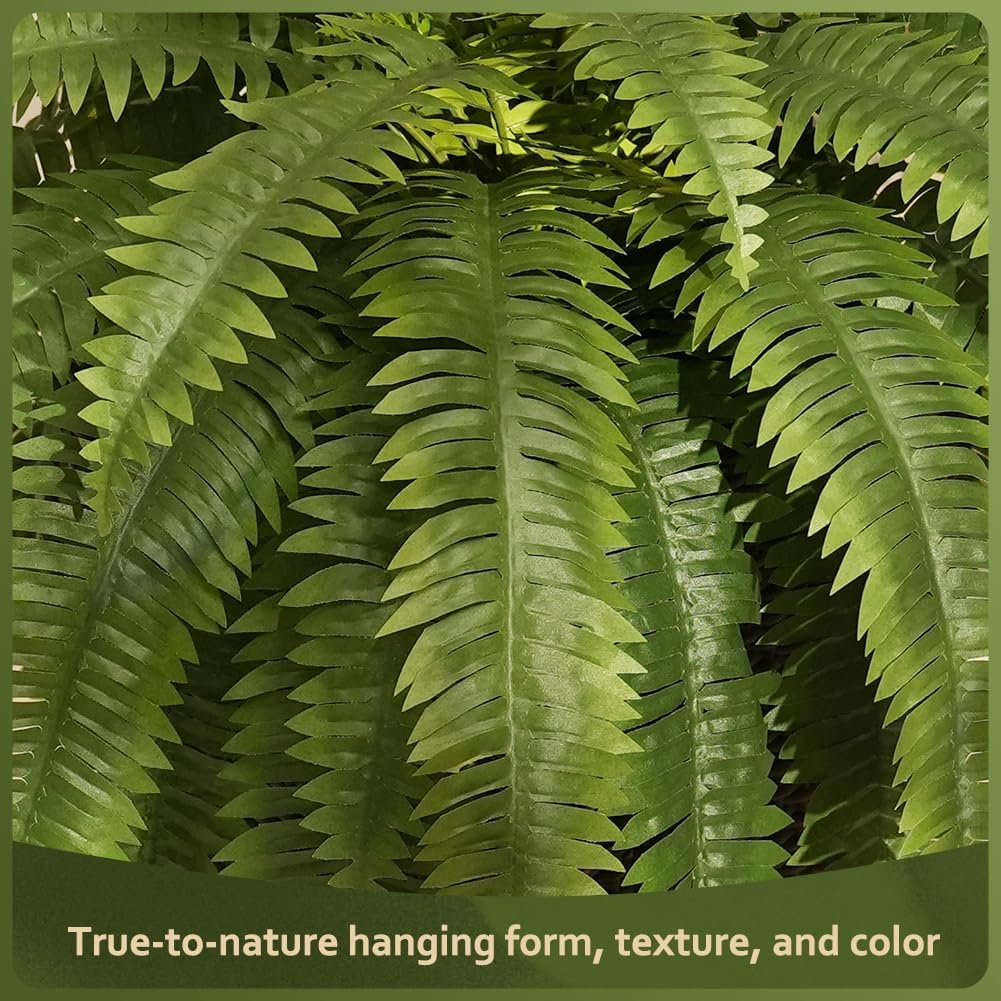 48" Artificial Boston Fern Hanging Plants with Basket - UV Resistant Fake Plant for Outdoor Indoor - Large Realistic Faux Greenery for Front Porch, Front Door, Patio Decor, Set of 1, VN142