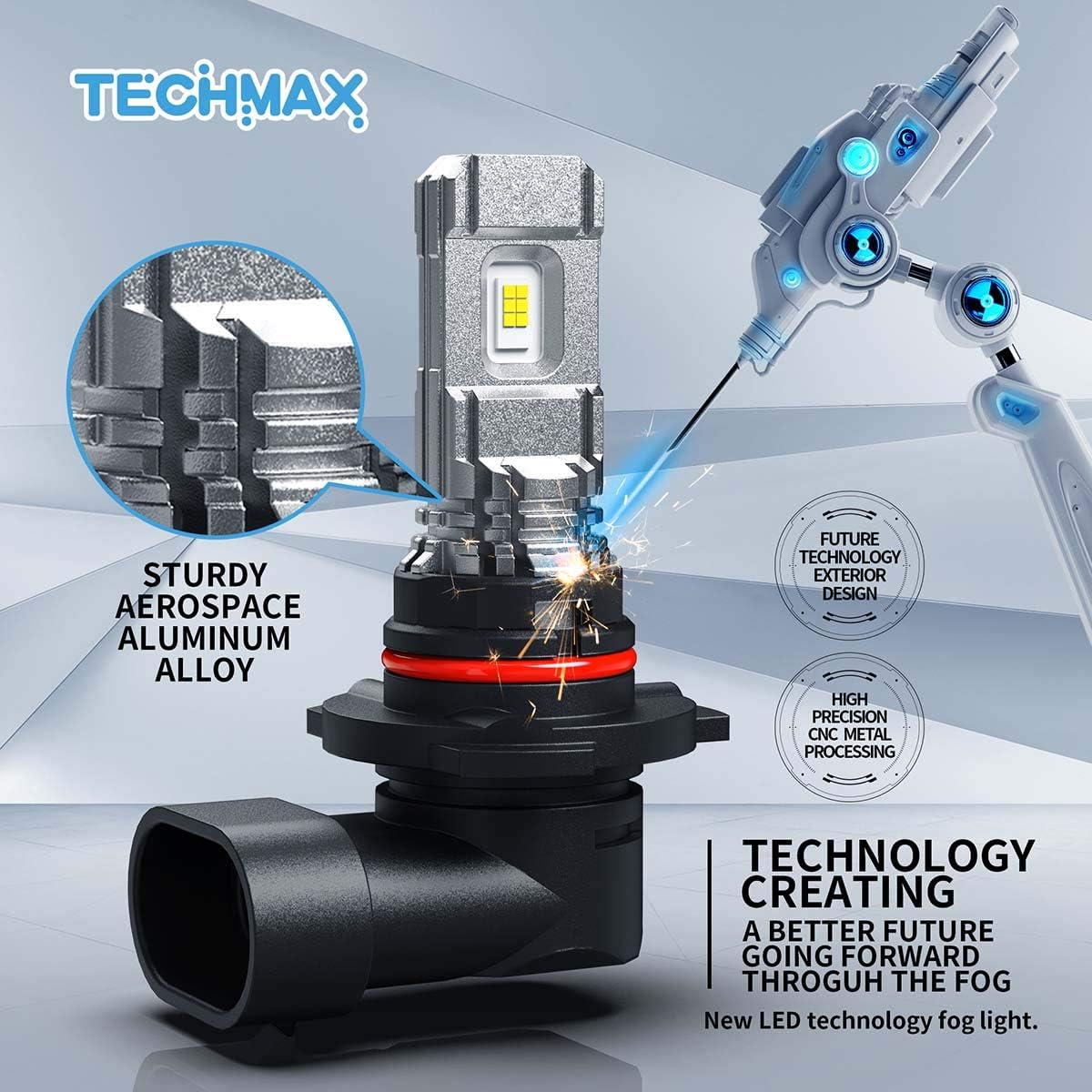 TECHMAX 9006 LED Fog Light Bulb,HB4 DRL 6000K Xenon White 2800LM 60W 320°Beam Angle Pack of 2
