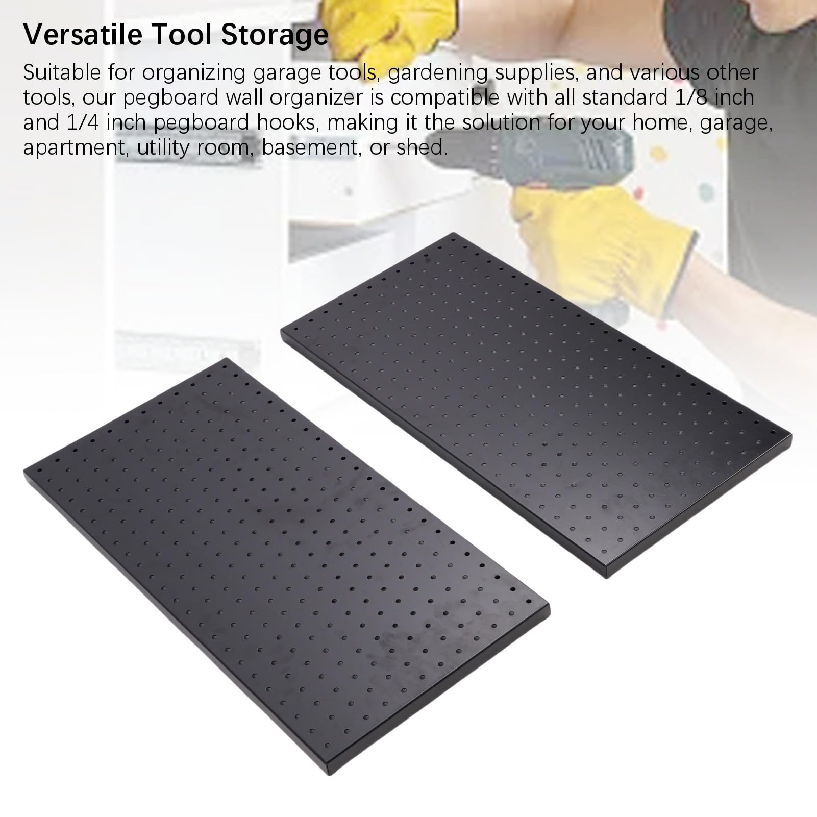 Organizador de Pared Resistente con 288 Agujeros para Almacenamiento Eficiente de Herramientas en Casa, Garaje o Cobertizo, Paneles de Acero Negro de 24 X 12 Pulgadas