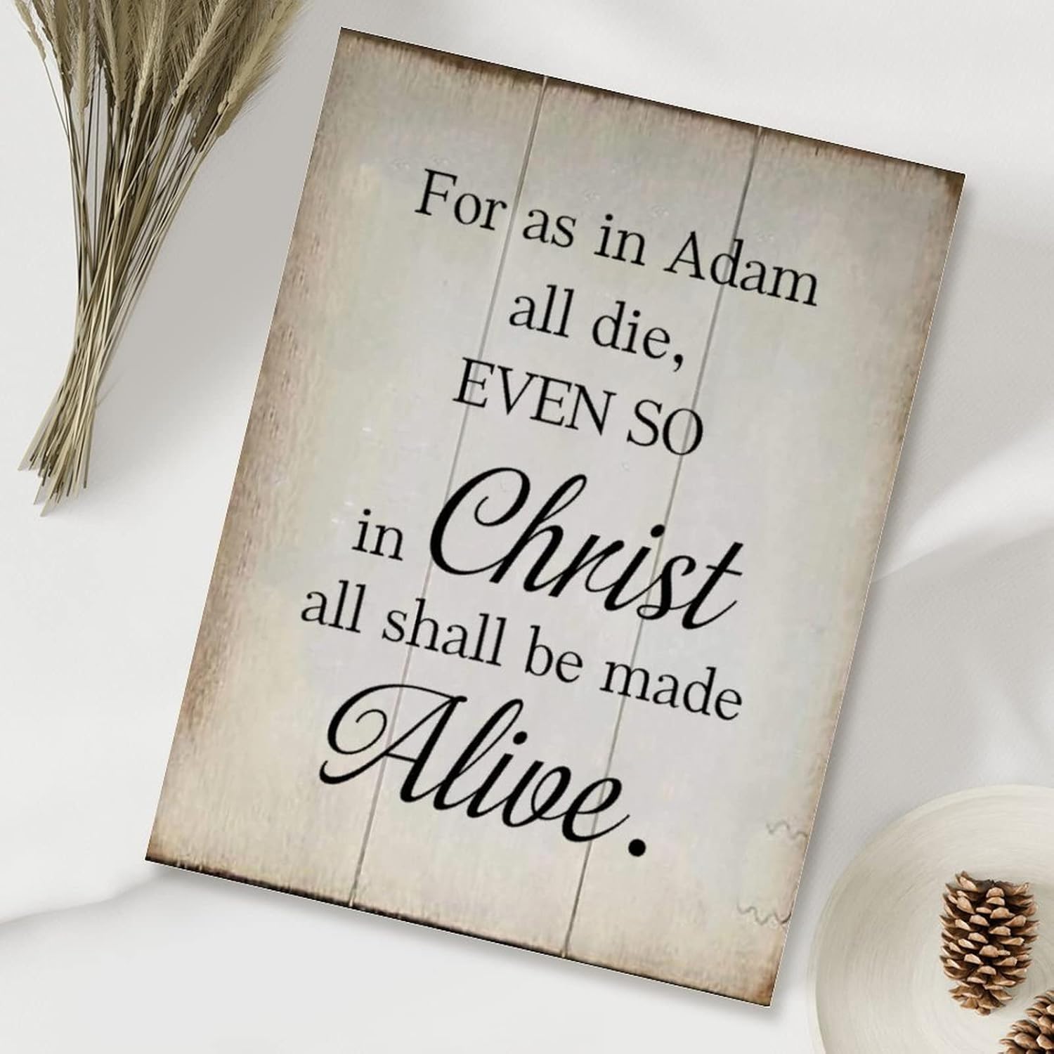 Rustic Wall Decor Wood Sign for As in Adam All Die Even So in Christ All Shall Be Made Alive Wall Art Sign Vintage Farmhouse Wall Hanging Sign Plaque with Quotes for Home 18x24in