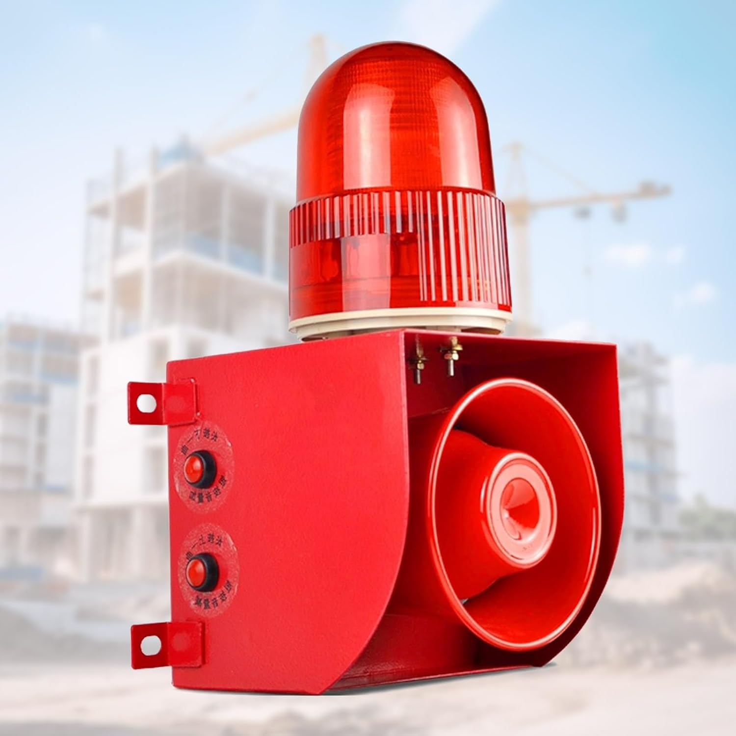 Outdoor Sound and Light Alarm, 0-120dB Adjustable Industrial Alarm Siren, LED Warning Security Strobe Light for Schools, Shopping Malls, Banks, Construction Sites