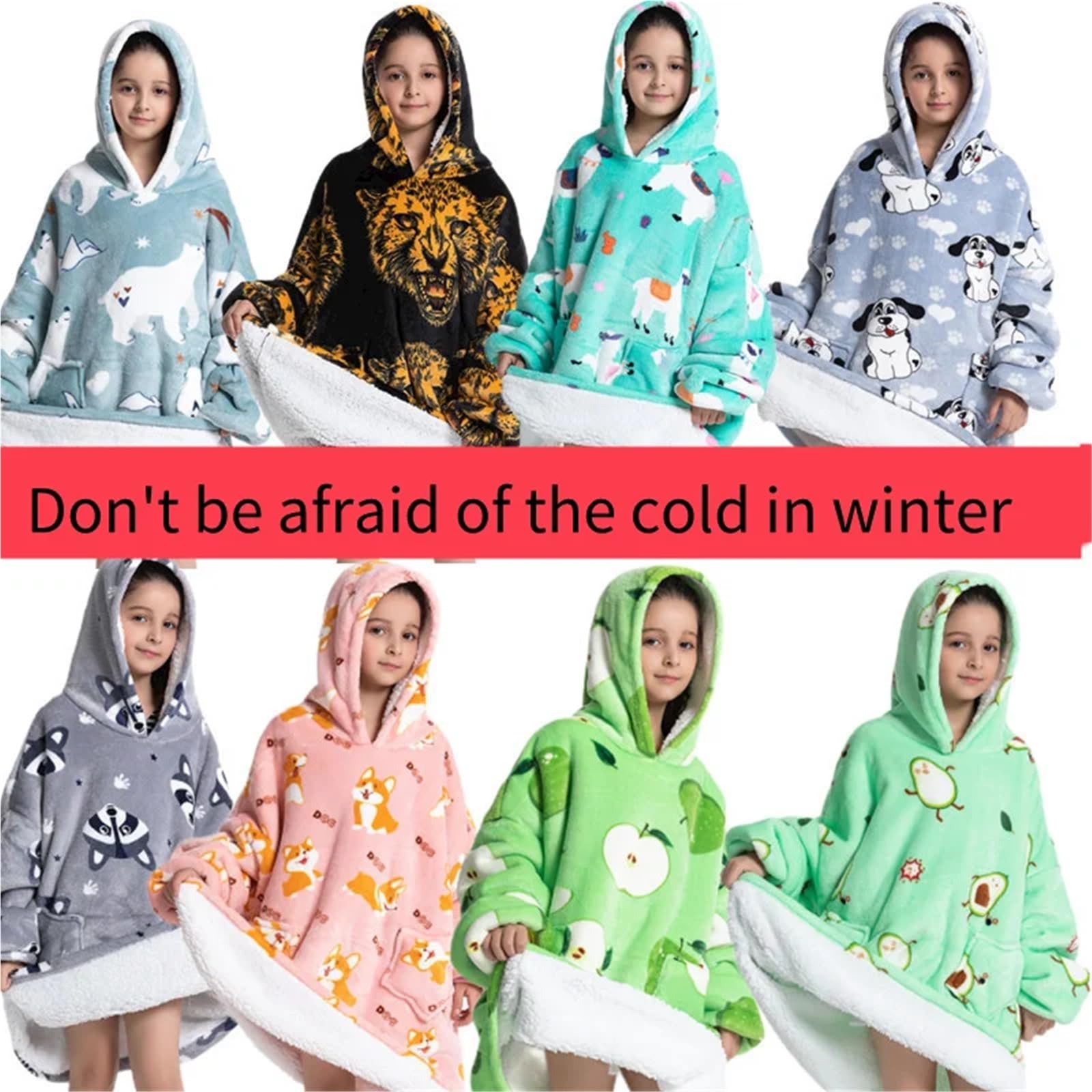 Coperta Pile Felpa con cappuccio oversize Wearale in flanella, pile Sherpa, calda e morbida, invernale, for bambini adulti, for coccolarsi in casa