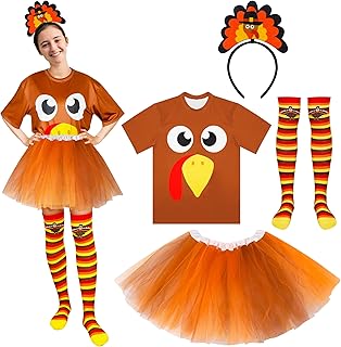 Turkey Costume Women, Trot Shirt Tutu Dress Headbands High Socks, Thanksgiving Cosplay for Adults - Buy now