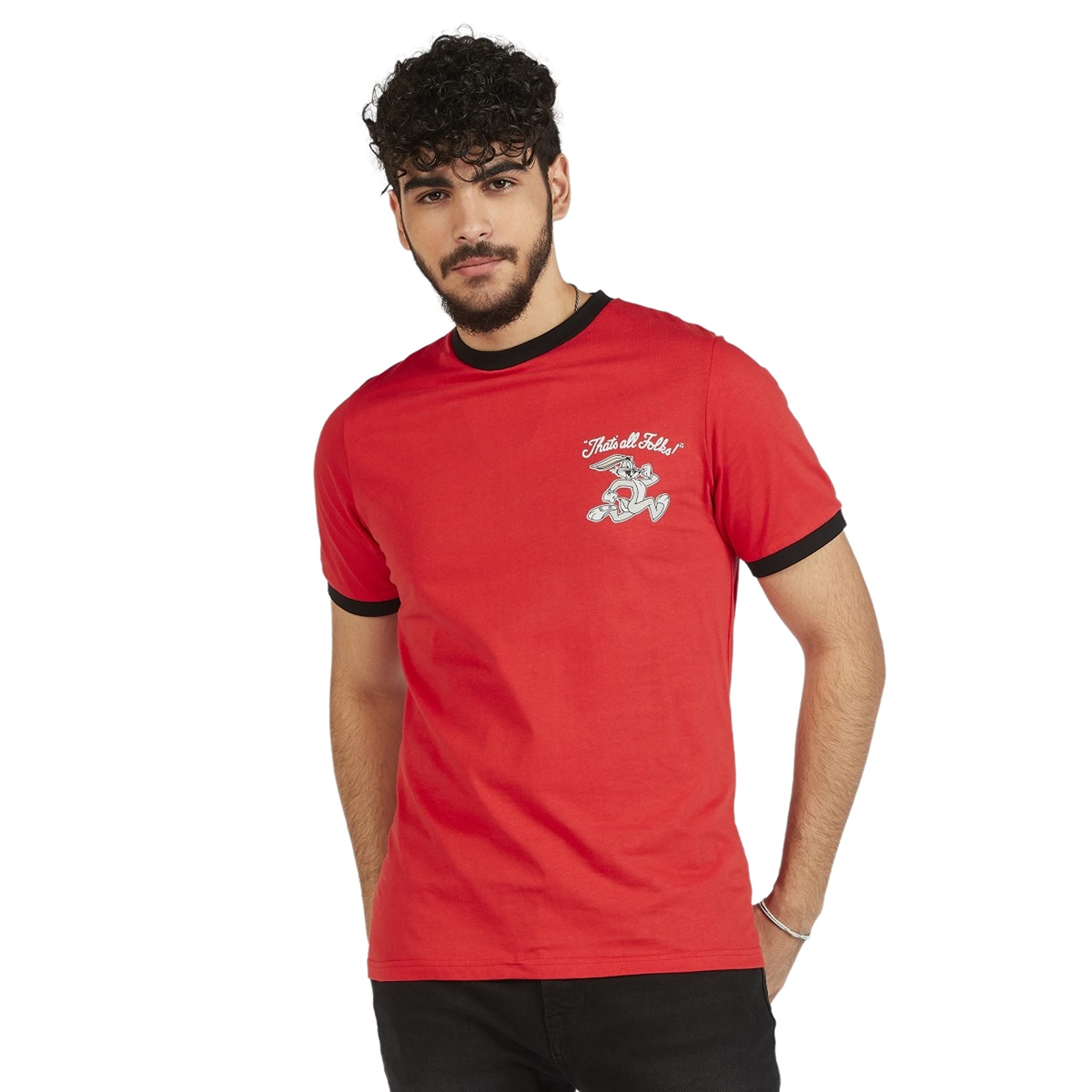 SP-Splash Character8914071 Bugs Bunny Crew Neck Ringer Short Sleeves T-Shirt for Men, Red