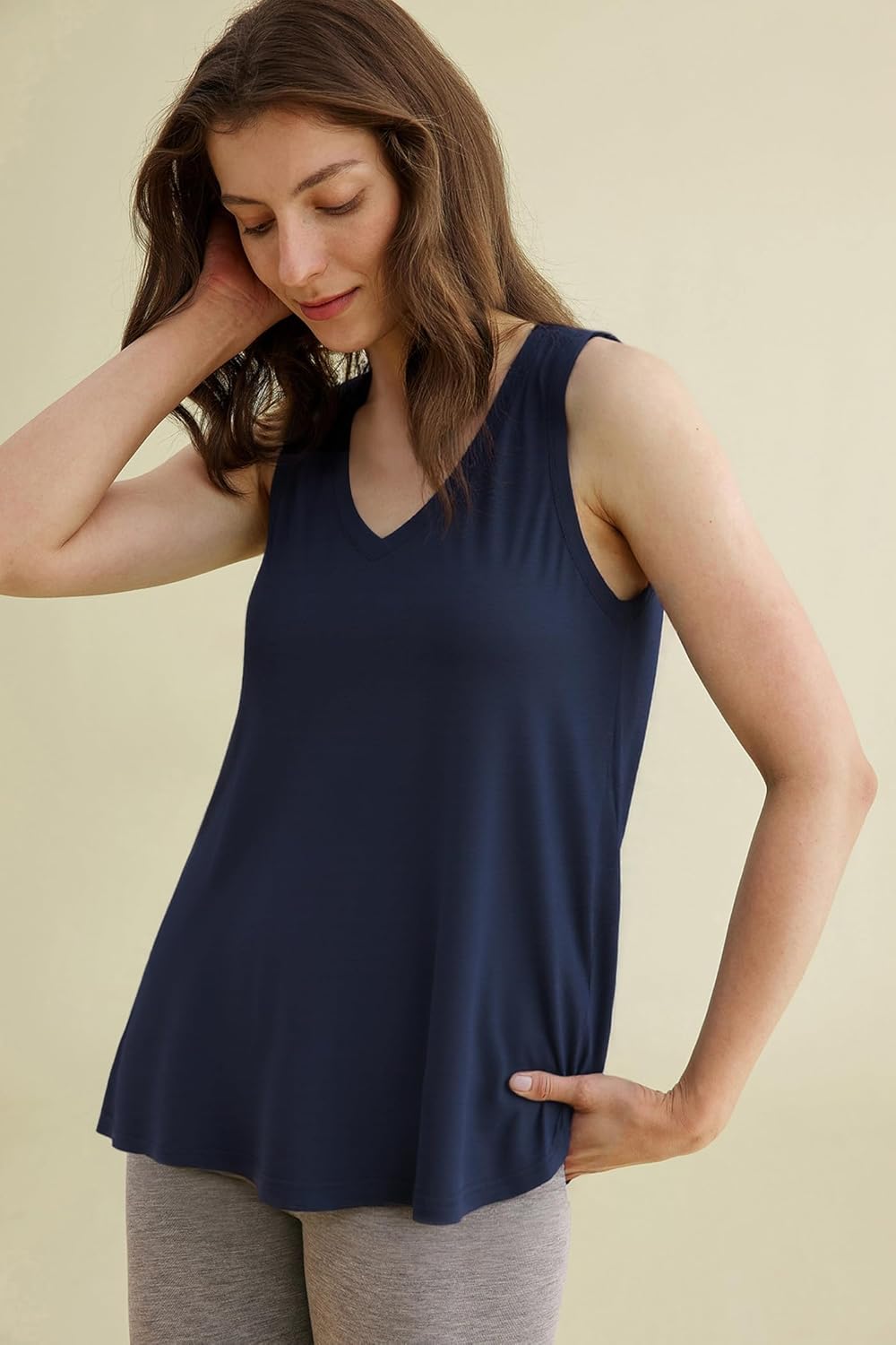 Latuza Women's Bamboo Viscose Pajama Tank Top V Neck Sleeveless Sleep T-Shirt - Image 2