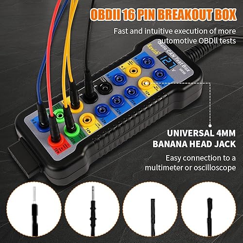 Miniatura 5 de OBD2 Breakout Box Potente detector de protocolo OBDII, caja de ruptura de 16 pines automotriz CAN con cable de salto de plátano de 0.157 in