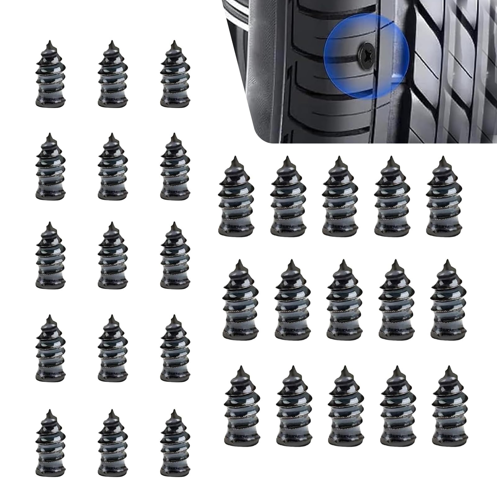 30 PCS Tire Repair Rubber Nails, Quick Rubber Vacuum Tire Puncture Repair Kit, Self-Service Tire Repair Screws with Sealing Glue, Universal for Portable Puncture Wonder Tool and Replacement