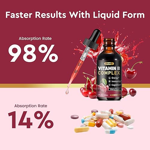 Miniatura 6 de Gotas líquidas de complejo de vitamina B, suplemento de complejo de vitaminas B con gotas B1, B2, B3, B5 B6, B7, B9 y metil B12 para adultos y