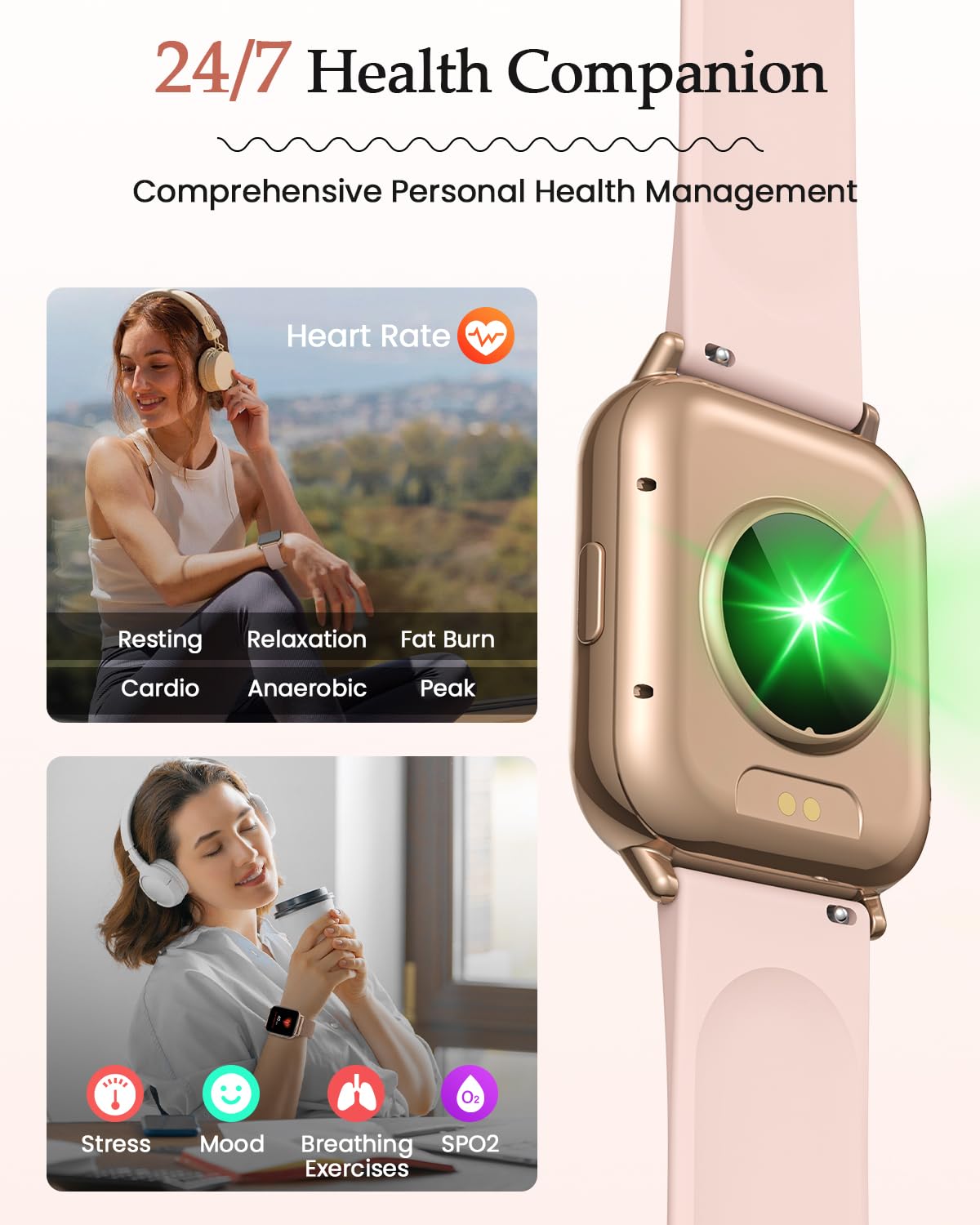 2026 Nuevo Reloj Inteligente Mujer, 1.85" AMOLED Smartwatch con Llamadas Función Femenina, 24H SpO2/Pulsómetro/Sueño,113+ Modos Deportivos 5ATM Calorías Podómetro WhatsApp Android iOS Oro Rosa, Regalo