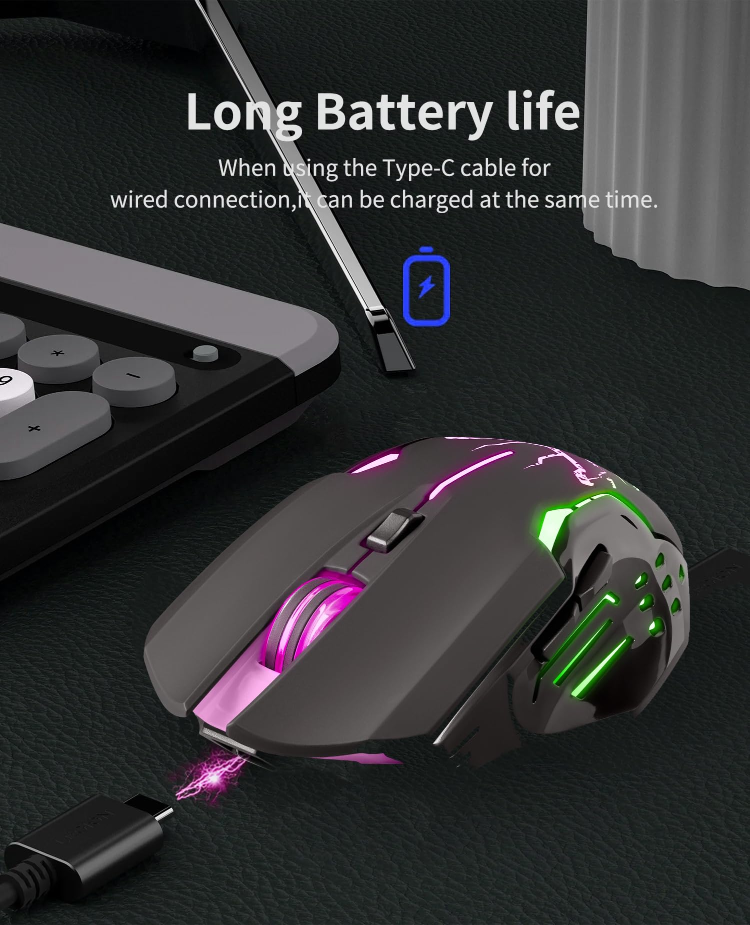 Defender® Katana - Ratón inalámbrico para gaming, clics silenciosos, 5 botones programables, iluminación RGB (on/off), hasta 240 horas de duración de la batería - Ratón inalámbrico gamer para PC, Mac,