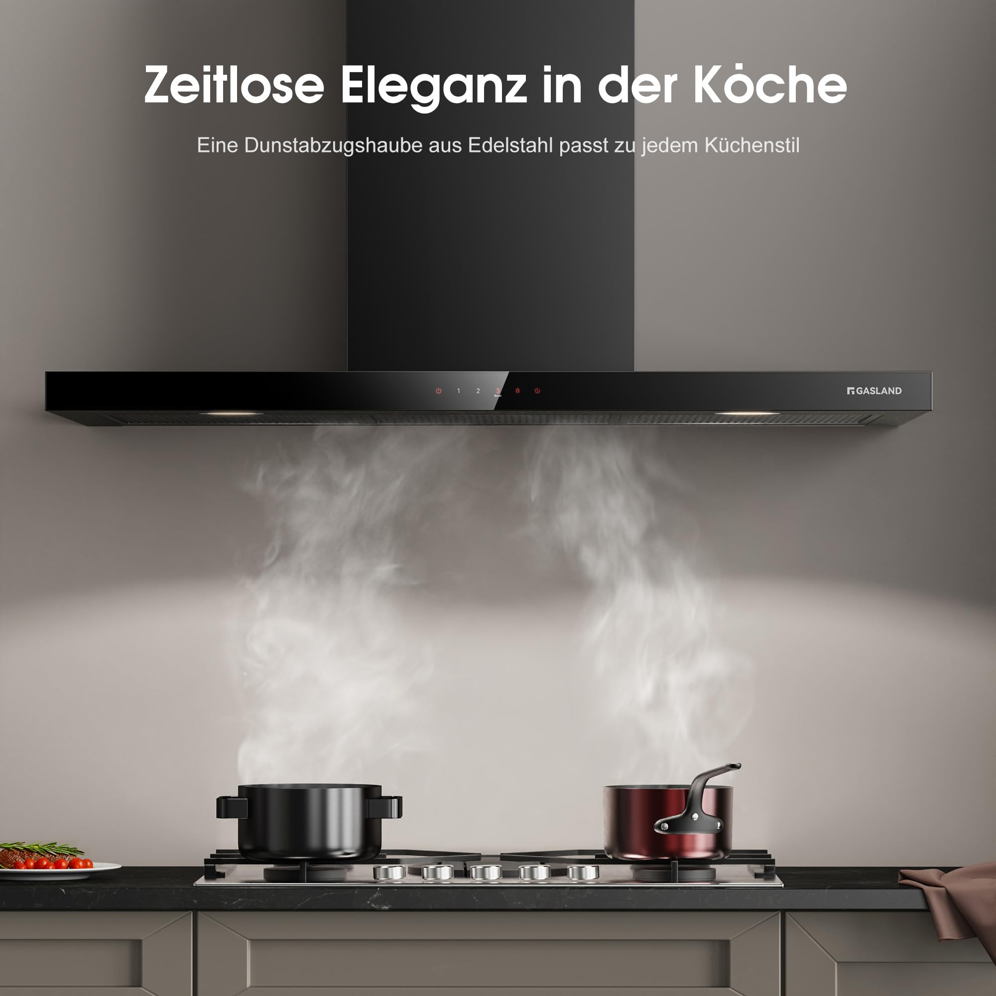 GASLAND TR90BS A++ okap kuchenny obieg 90 cm, okap ścienny 881 m³/h z filtrem węglowym CF176, obsługa dotykowa, 4 stopnie wraz z wzmacniaczem powietrza wylotowego, montaż ścienny, okap kuchenny