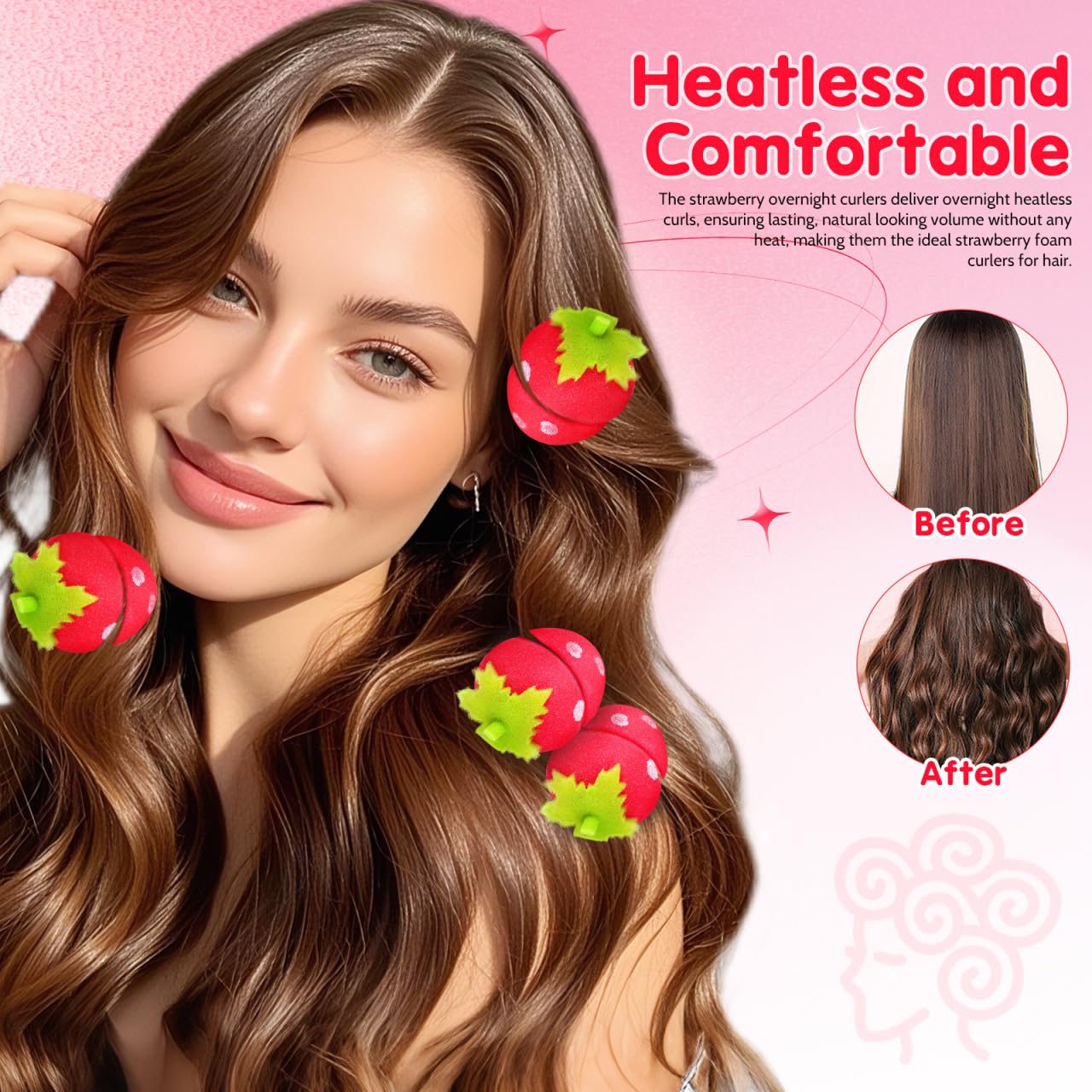 Healeved Strawberry Shaped Sponge Hair Curlers 10Pcs Heatless Curling Rollers for Overnight Sleep Styling Natural Volume Soft Curls for Women