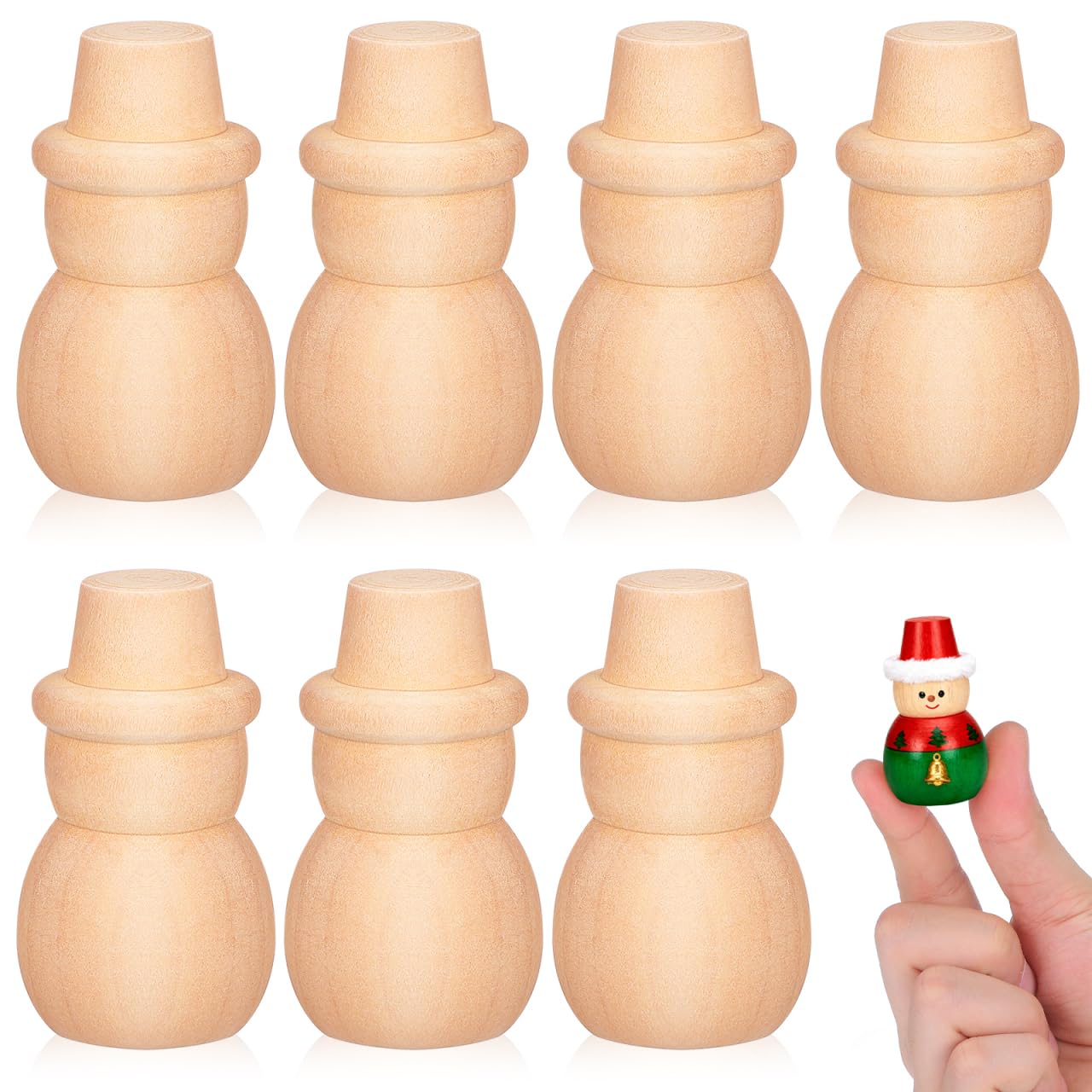 PartyKindom 20 Pcs Wooden Snowman Peg Dolls Unfinished DIY Crafts Smooth Natural Wood Miniature Snowman Shapes for Painting Kids Art Projects Home Decoration