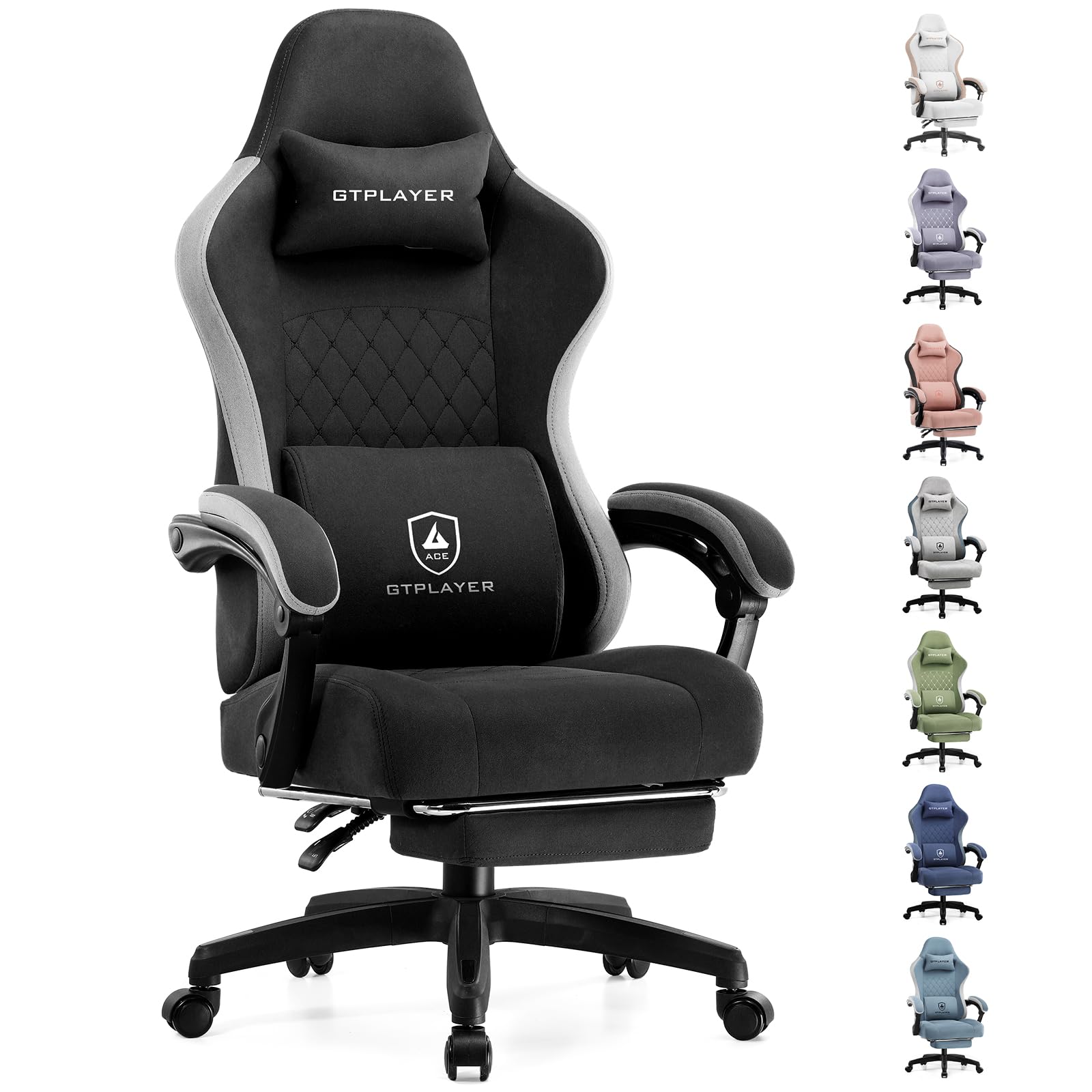 gtplayer gaming chair computer office chair with pocket spring cushion linkage armrests and footrest high back ergonomic computer chair with lumbar support task chair with footrestblack