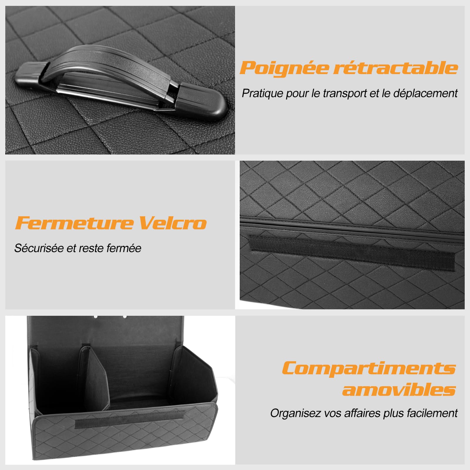 Ergocar Organisateur de Coffre de Voiture Cuir PU de Luxe Sacs pour Coffre de Voiture Grande Capacité Imperméable Organiseurs pour Auto/SUV/Camion (Noir-L)