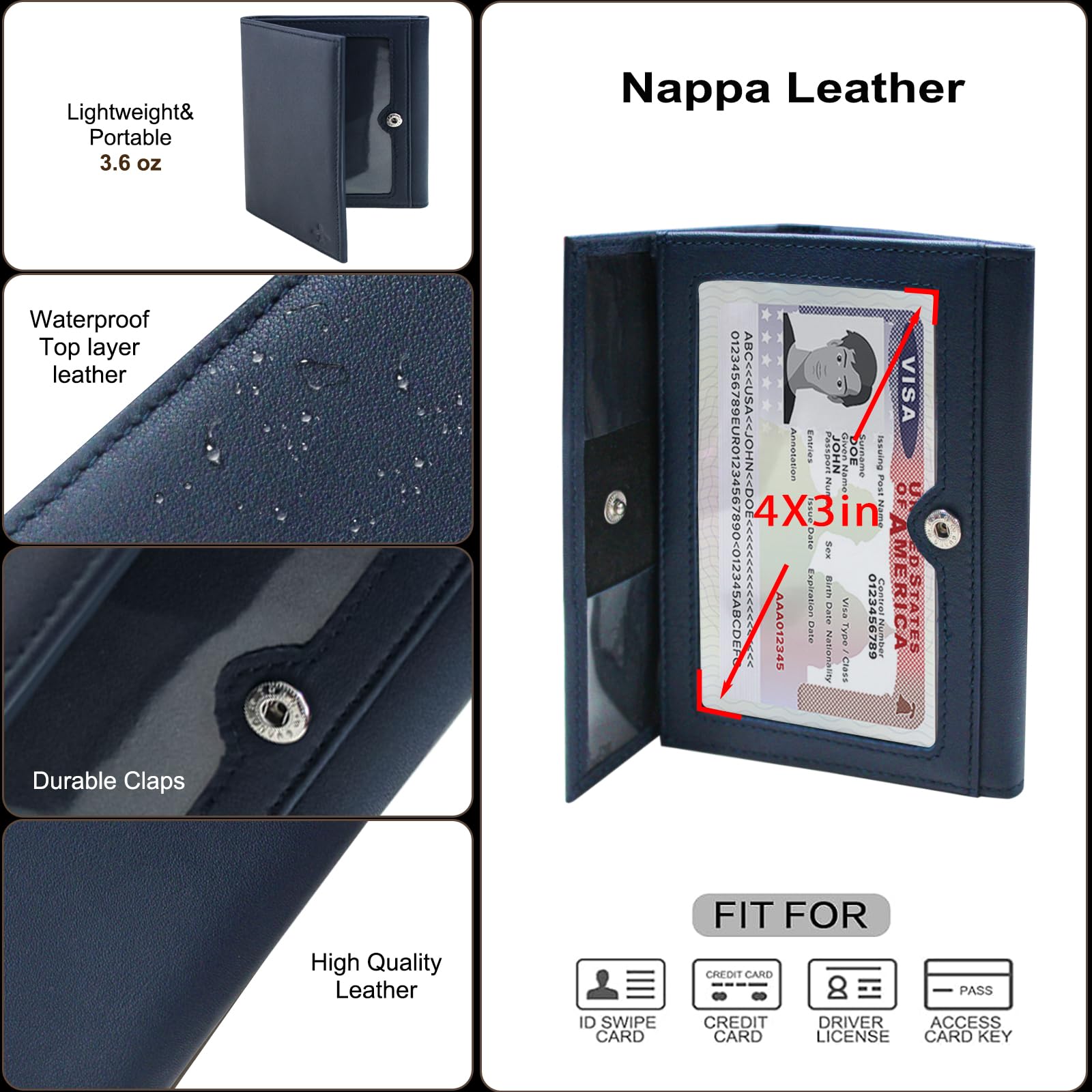 Boshiho Cartera para pasaporte de piloto – Accesorios de cuero azul para pasaporte, pasaporte de viaje de cuero premium, organizador de documentos de viaje, funda protectora para pasaporte, tarjeta de
