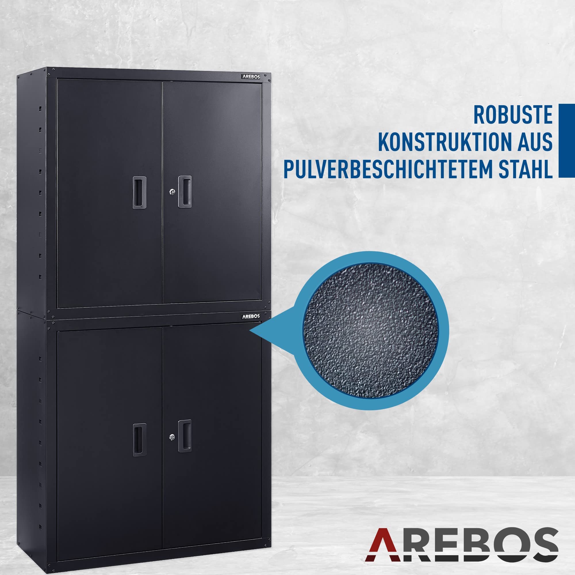 Arebos Aktenschrank Büroschrank Schwarz 180x40x90 cm 4 Türen höhenverstellbare Einlegeböden Zylinderschloss
