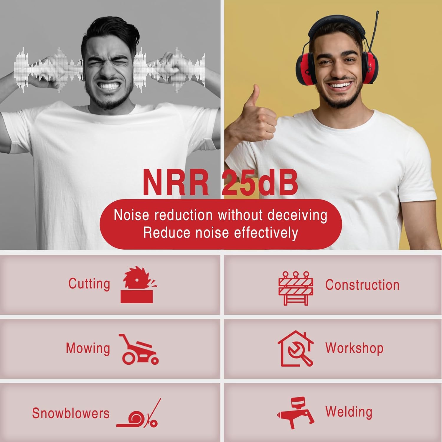 ZOHAN 033 Bluetooth AM/FM Radio Headphones with 2000mAh Rechargeable Battery,25dB NRR Noise Reduction Safety Earmuffs - Image 6