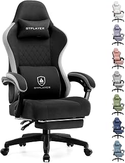 GTPLAYER LR002 Gaming Chair with Pocket Springs, Linkage Armrests, Footrest & Lumbar Support - Breathable Ergonomic High Back Office Chair (Black)