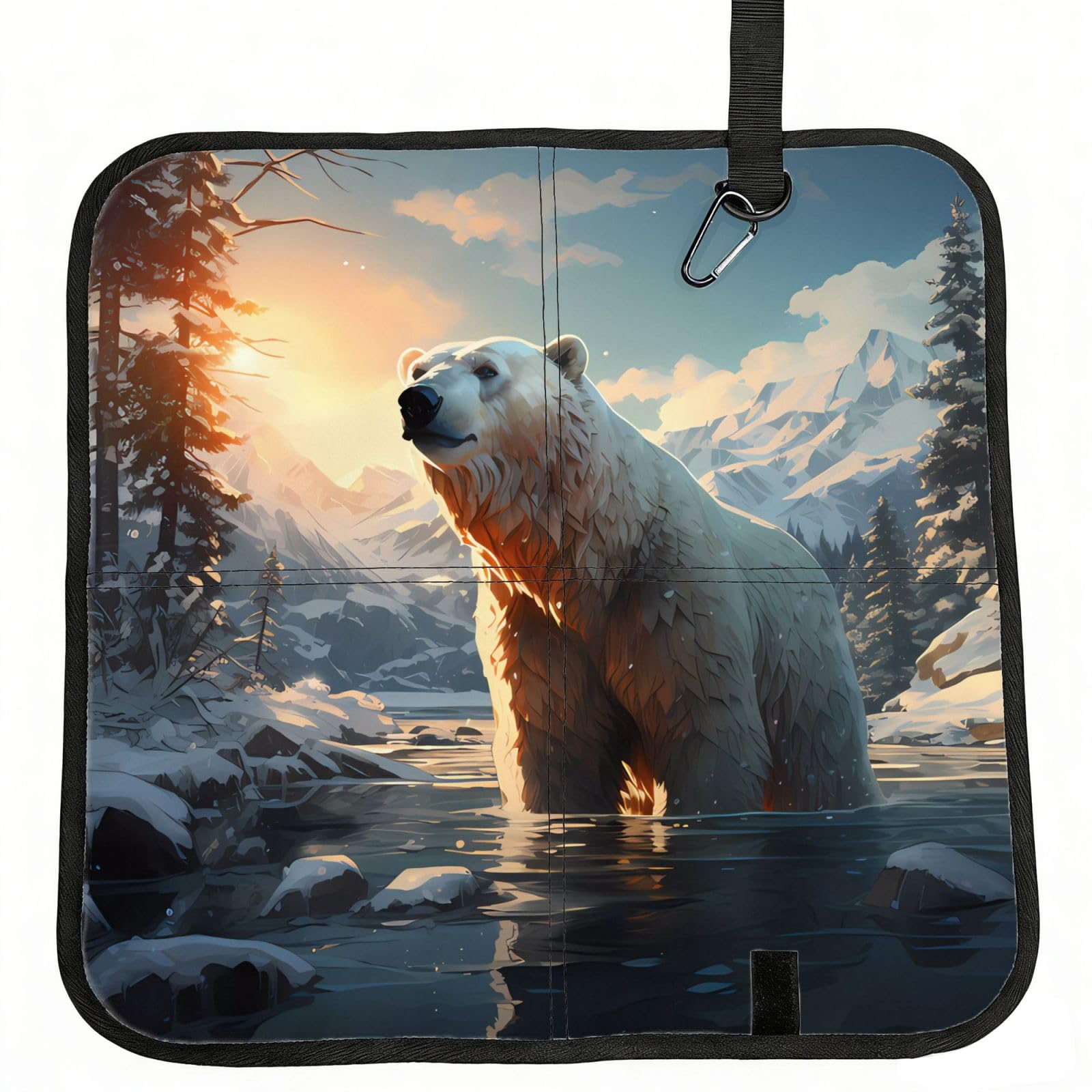 WBQLSL Polar bear in winter Foldable Seat Cushion - Portable Stadium Pad with Carabiner for Camping Hiking Picnic Beach