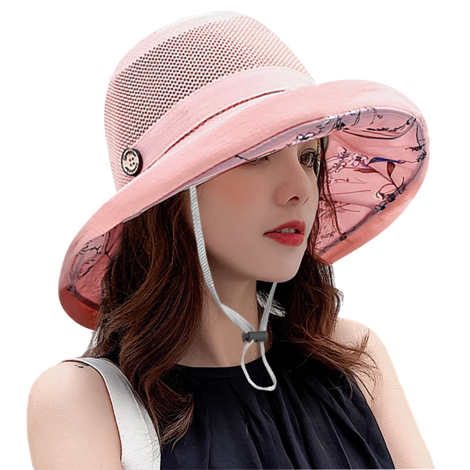 Women Sun Protection Hats Travel Outdoor Fishing Cap Wide Brim Elegant Basin Summer Beach UPF 50+, M9163-pink, One Size — image 1