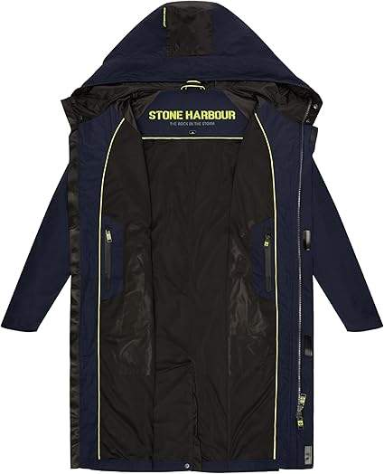 STONE HARBOUR Lichte heren overgangsjas lange regenjas met capuchon Zafaar S -3XL, Donkerblauw, S