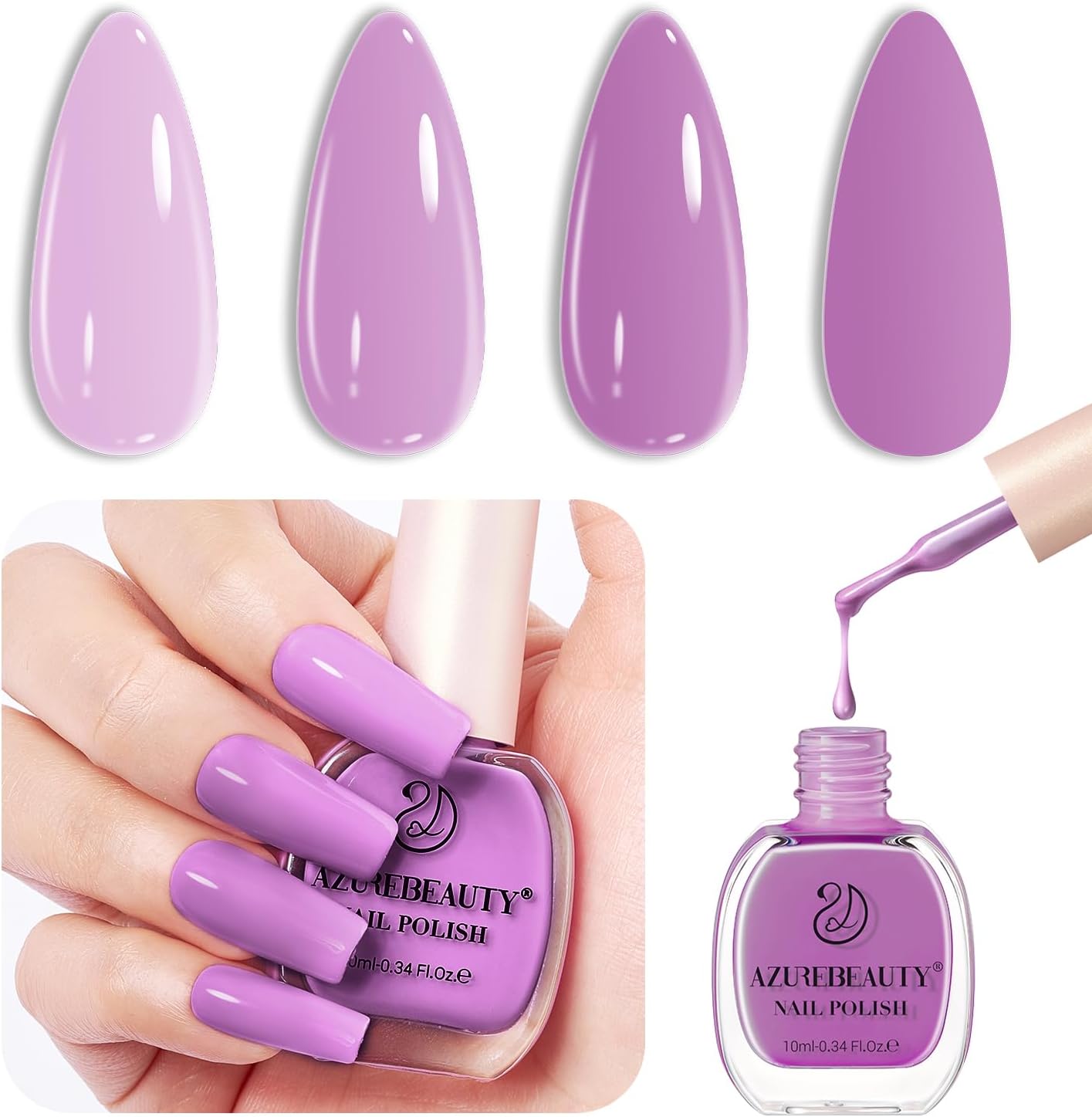 AZUREBEAUTY Nail polish，Purple Lavender Quick Dry Complete Natural Super Lustrous Nail Enamel Polish,Professional for DIY Manicure