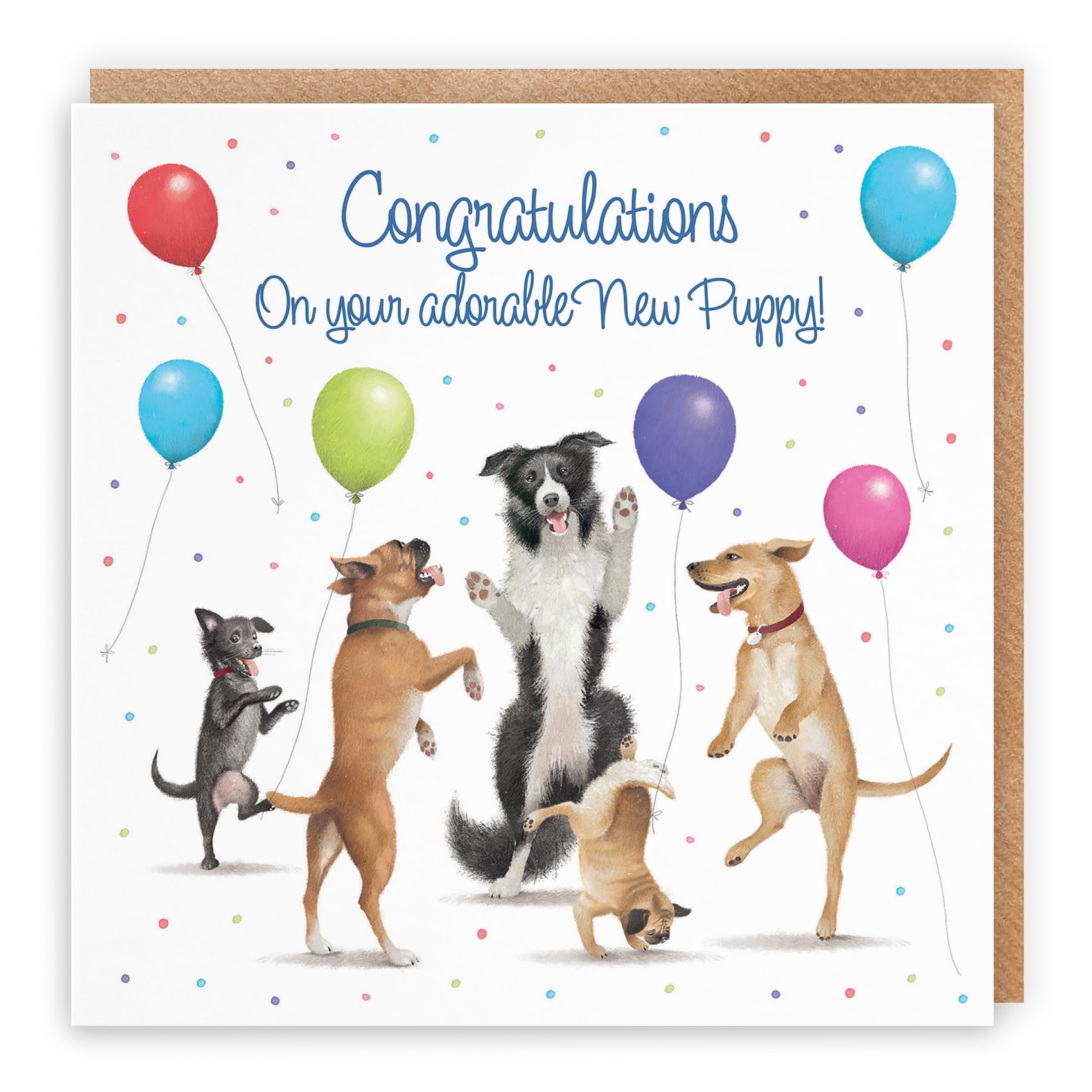 Hunts England - Large New Puppy Congratulations Card - Dancing Dogs - Luxury Artistic Dogs Card For Welcoming New Puppy, New Home For Puppy/New Pet - Milo's Gallery Collection - 210 x 210 mm