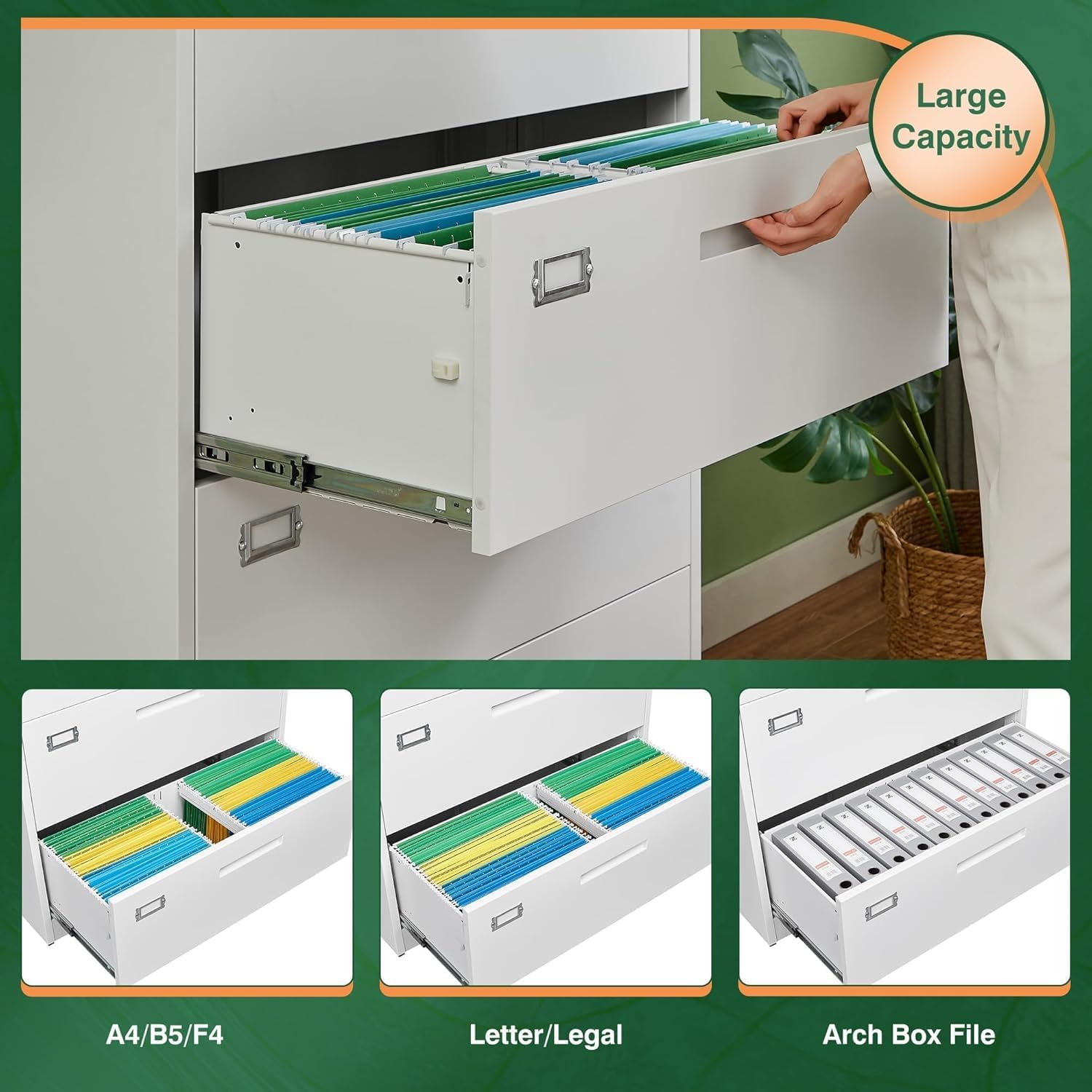 2 Drawer Metal Filing Organization Office Cabinets with Lock,Lateral File Cabinets for Home Office Hanging Files Letter/Legal/F4/A4 Size (2 Drawer-White)