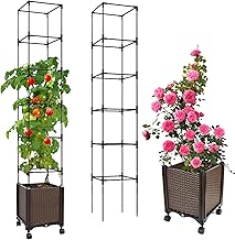 Jayhalo 71inch Planter Boxes Outdoor, 3-in-1 Planter Box with Trellis with Wheels for Growing Vegetables, 6 Layer Tomato Cage with Tomato Planters, Self Watering for Indoor Outdoor Use