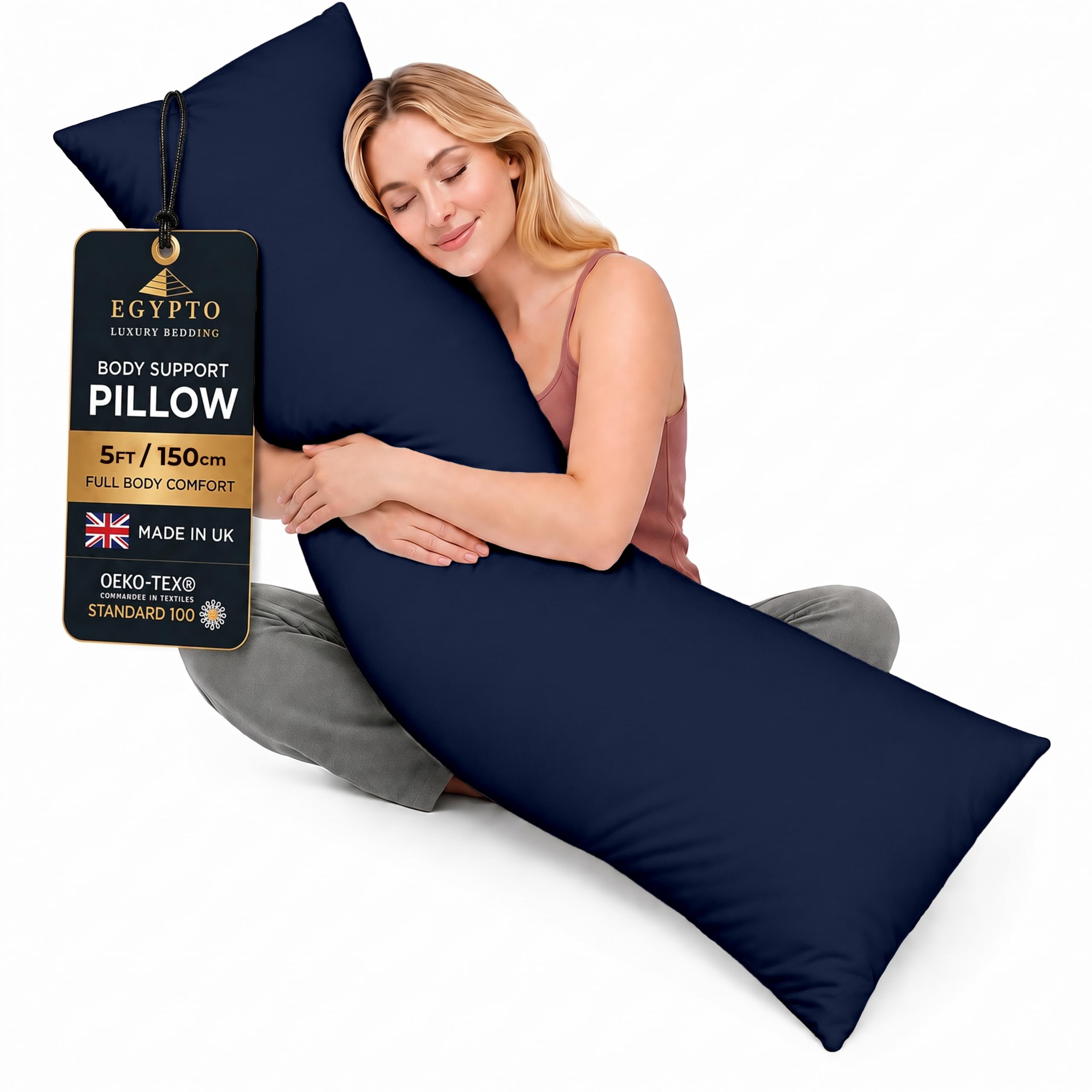 Living Orthopaedic 5ft Bolster Pillow (19”x60”) – Hypoallergenic Long Pillow – Soft & Breathable Full Body Pillow for Back, Neck & Leg Support – Ideal Pregnancy Support with Long Pillow case (Navy)