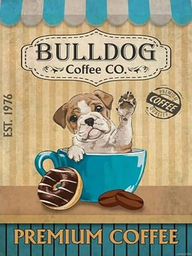 Bulldog - Kit de pintura de diamantes 5D para adultos, diseño de diamante redondo y vintage, punto de cruz, ideal para relajación y decoración de