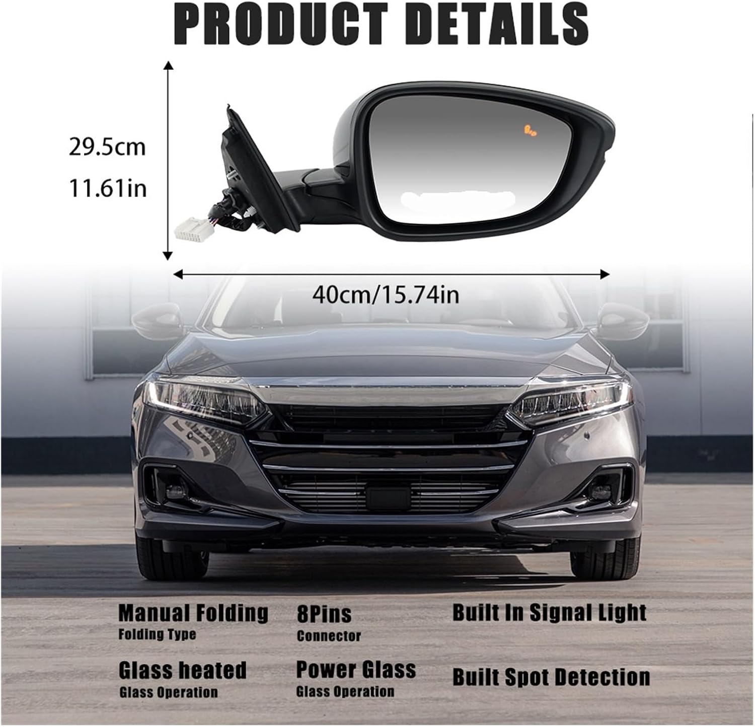 8 Wires Side Mirror Assembly Compatible with Honda Accord 2018-2022 Blind Spot with Turn Signal Indicator Car Accessories(1PC Left)