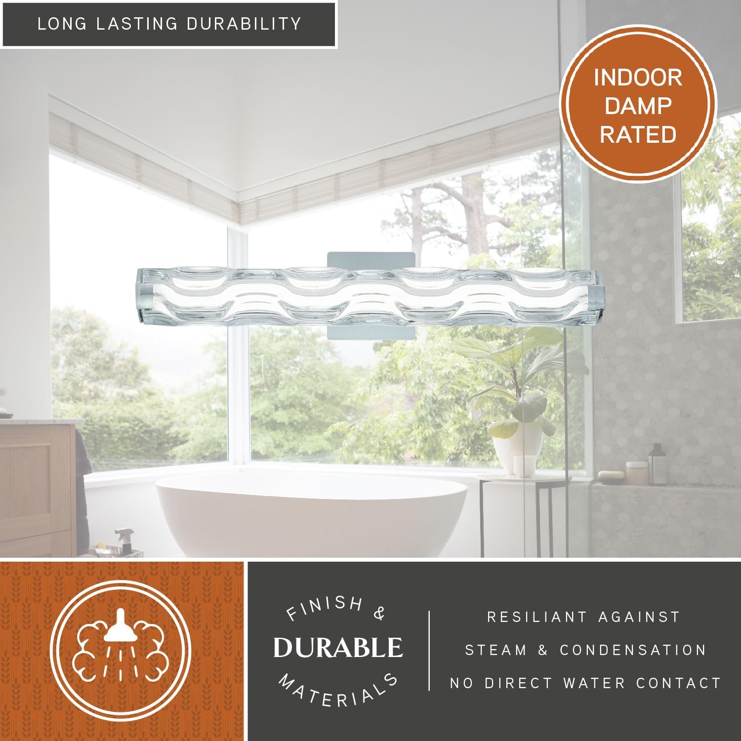 VAXCEL Marseille 1-Light 24 inch Wide Chrome Contemporary Bathroom Vanity Lighting Fixture, Clear Wave Glass Shade, Dimmable, Integrated LED, Over The Mirror or Side Mounted Wall Sconce
