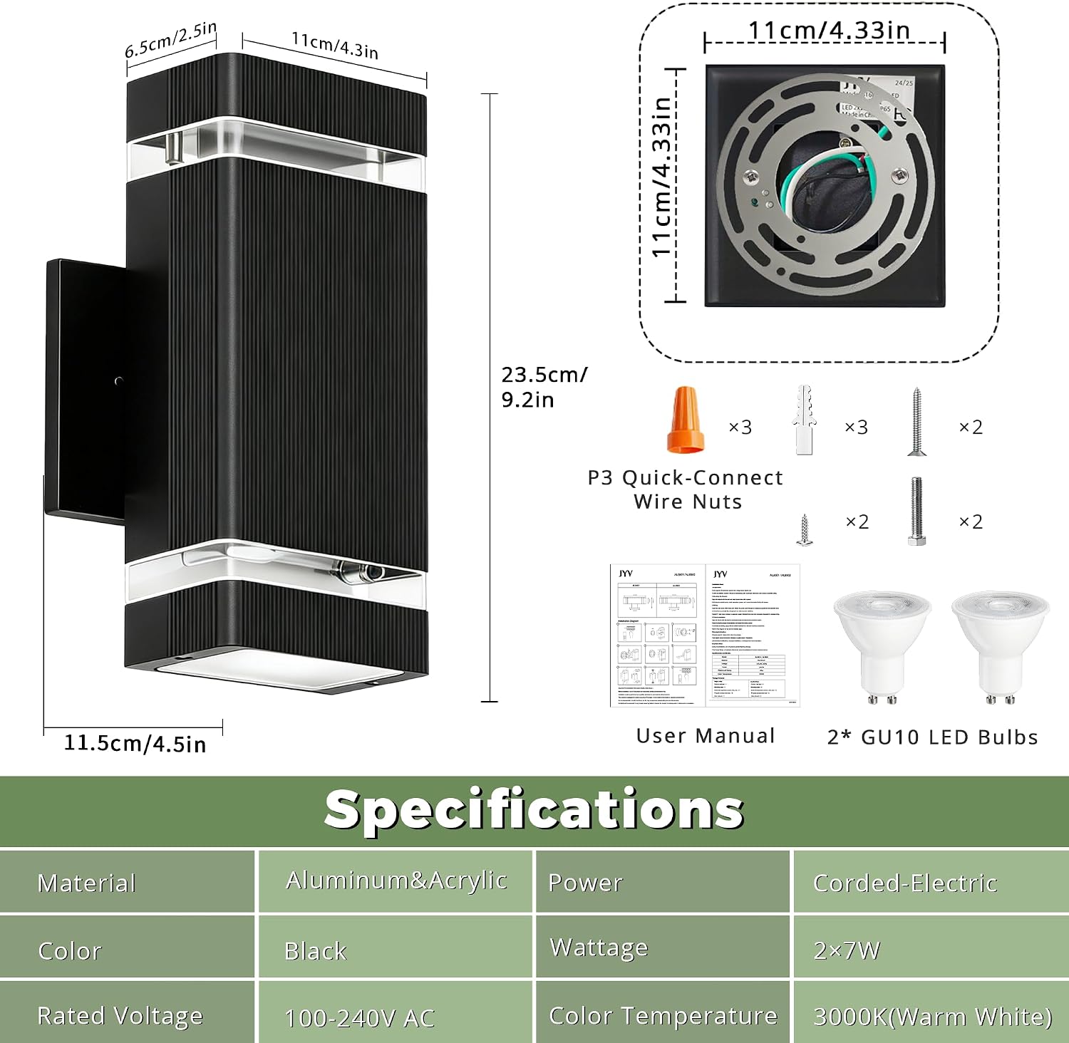 JYV Square Dusk to Dawn Outdoor Wall Lights, Up and Down, Black 4 Pack image 3