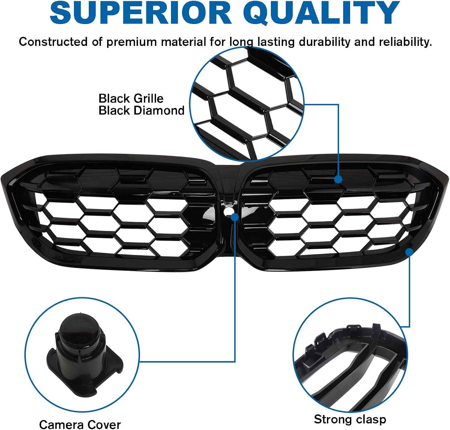 G20 Grill - Black Kidney Grille Compatible With 2023-IN BMW 3 Series G20 320i/330e/330i/M340i Gloss Black Diamond - Image 4