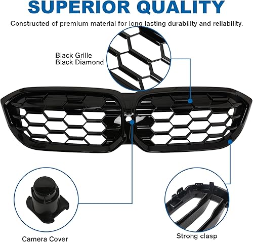 Miniatura 35 de Rejilla frontal negra brillante compatible con BMW Serie 3 G20 2019 2020 2021 2022 316i 318i 320i 328i 330i 330i 335i 340i Doble lamas negro