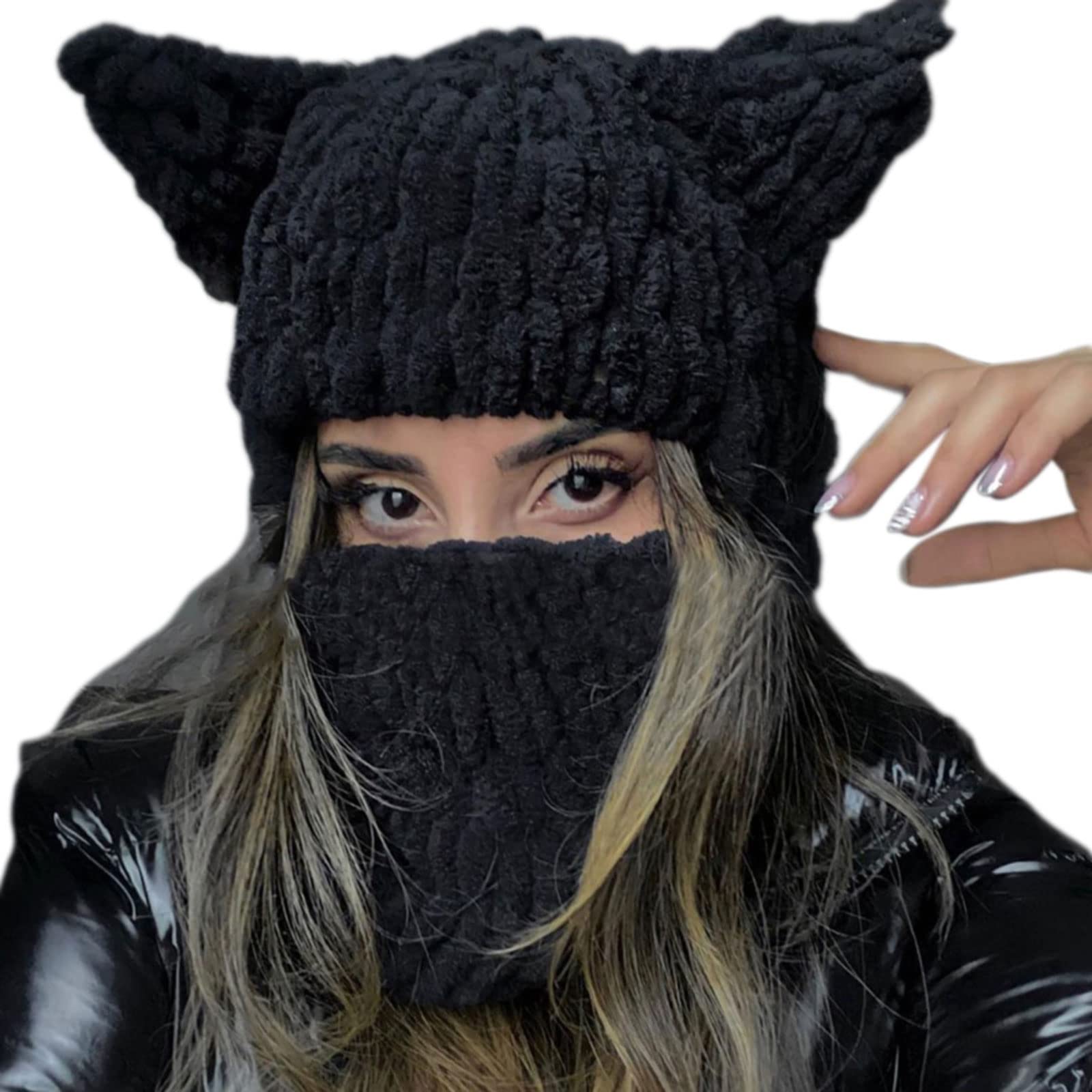 KieTeiiK Beanie Hat,Winter Hat Cartoon Knitting Hat Cute Animal Ear Cosplay Hat Outdoor Sport Hat Woolen Caps Windproof Headwear Balaclava