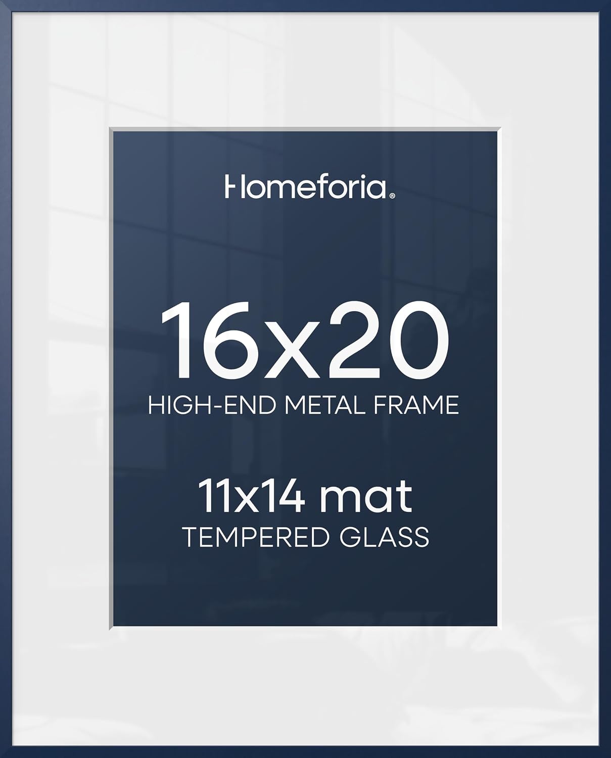 Homeforia 16x20 Navy Blue Picture Frame, High End Metal 16x20 Poster Frames with Mat 11x14 inch Photo, 16 x 20 Navy Blue Frame Matted to 11 by 14 Print, 20x16 Frame, Tempered Glass, Wall Kit, Set of 1