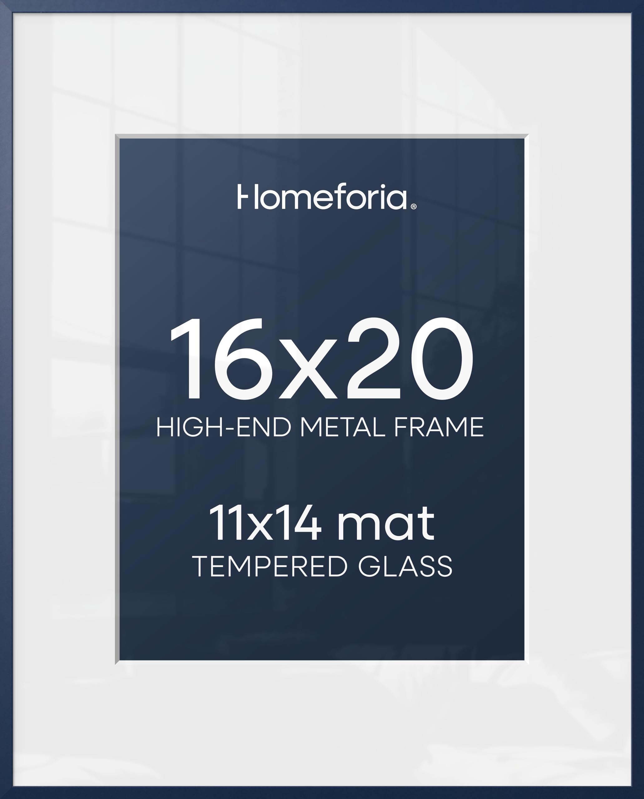 Homeforia 16x20 Navy Blue Picture Frame, High End Metal 16x20 Poster Frames with Mat 11x14 inch Photo, 16 x 20 Navy Blue Frame Matted to 11 by 14 Print, 20x16 Frame, Tempered Glass, Wall Kit, Set of 1