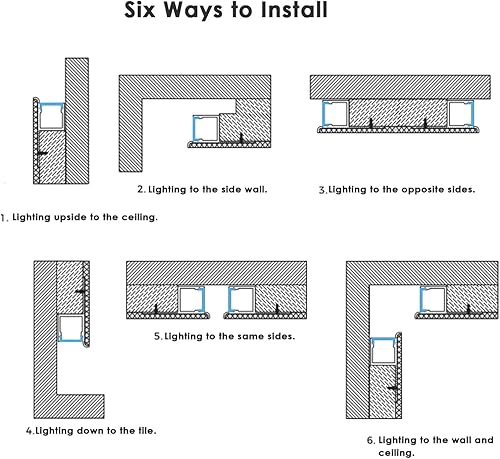 Miniatura 3 de Besseto Canal LED de yeso, paquete de 6 tiras LED de 6.6 pies/6.6 ft de borde recortado, canal de aluminio, perfil LED de aluminio empotrado sin