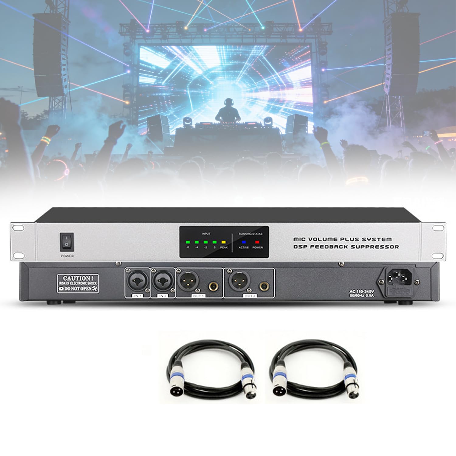 Processore audio digitale, anti-ululato con 2 ingressi e 2 uscite, controllo dell'intensità a 9 livelli, qualità del suono migliorata per studi di registrazione, bar e sale musicali