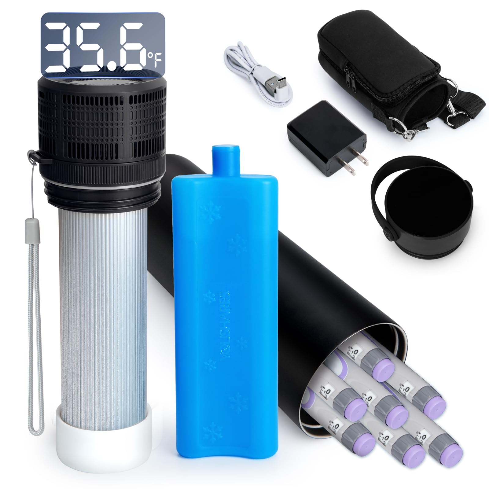 YOUSHARES Enfriador eléctrico de insulina | Temperatura ajustable de 1.7-20.0 °C con pantalla digital y cargador USB | Refrigerador de medicamentos péptidos aprobado por la TSA para viajeros